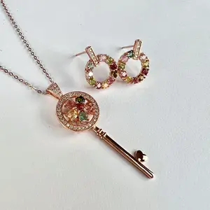 Women Jewelry Set Tourmaline Gemstone Necklace Earrings Set Birthday/ Anniversary/ Valentine's Day Jewelry Gift For Mom/Wife/Sister/Best Friend