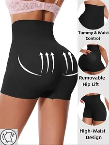 Women's High Waist Elastic Compression Casual Shapewear Panty with Removable Hip Pad, Tummy Control Hip Lifter Shapewear Bottoms, Seamless Shaper for Daily Wear