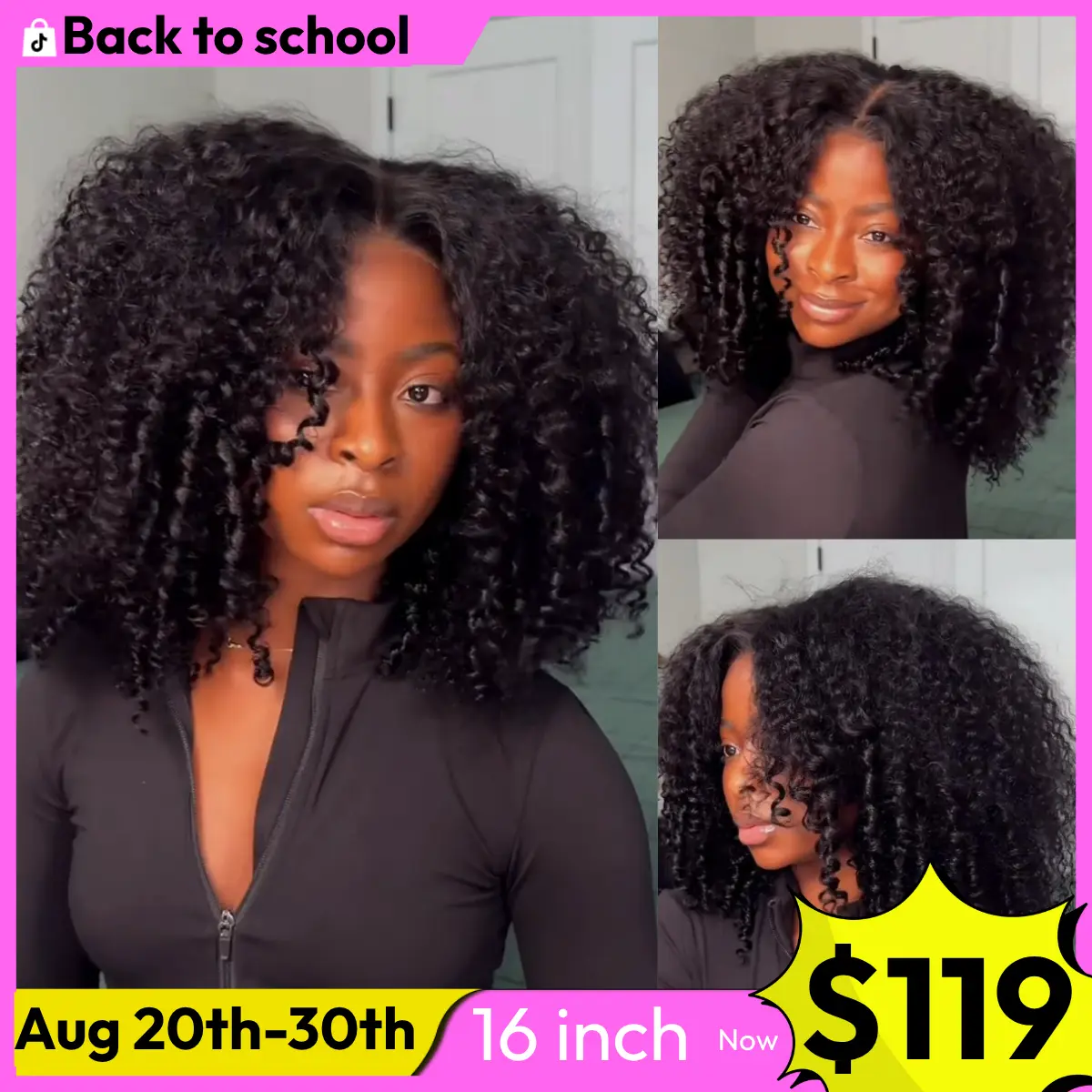 UNice 250% Density Afro Kinky Curly Wig with Layer Coil Ends Pre Bleached Glueless 7x5 HD Lace Closure Human Hair Wigs with Drawstring Pre Plucked Natural Hairline Beginners Friendly summer wig #SoHoChic #TikTokShopBackToSchool