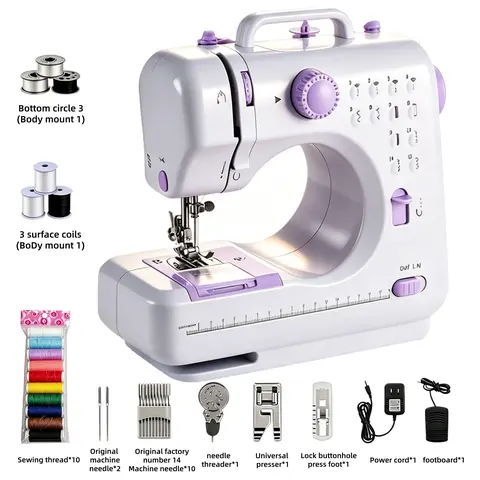 Portable Automatic Electric Sewing Machine (100V-130V with US Plug) - 12 Kinds of Stitches, 2-Speed Adjustable, Reverse Sewing, LED Light, Foot Pedal, Accessory Kit, User Guide, School Textile Craft Tool, Gifts for Women