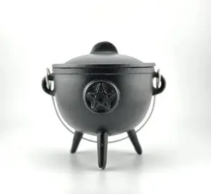 Cast Iron Cauldron with Lid, Pentagram Design