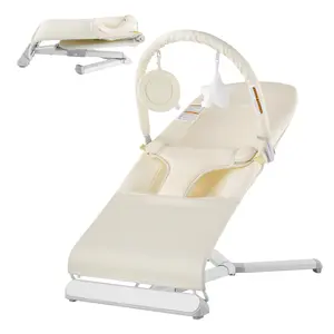 VEVOR Baby Bouncer,  Folding Bouncer Seat for Babies 0-9 Months, Newborn Bouncer Chair with 2 Reclining Angles & Rotatable Toy Bar, Portable Infant Rocker with Carrying Bag for Indoors Outdoors, Beige