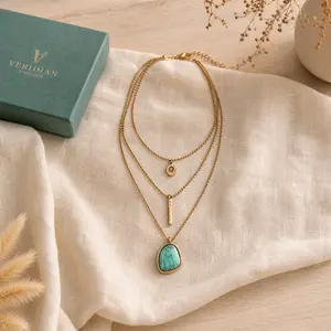 Western Boho Turquoise Necklace – 3-Layer Layered Pendant, Statement Southwestern Jewelry, Trendy Gift for Girlfriend, Women’s Festival or Daily Wear