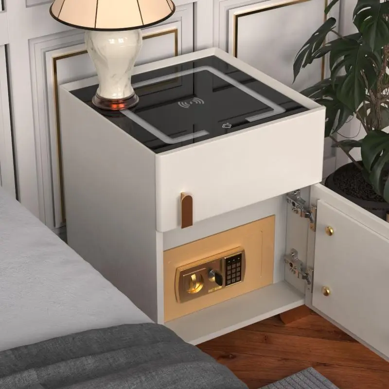 Smart Nightstand with Hidden Safe Box, Wireless Charging & 3 Color LED Lights, Lockable Bedside Cabinet with Password Safe, Fully Assembled Bedroom End Table Storage Cabinet
