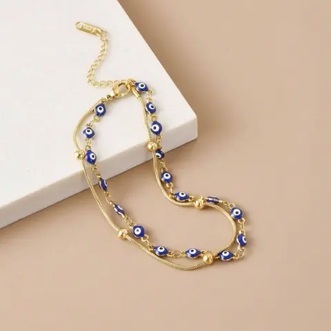 Lucky Evil Eye Beads Anklet Bracelet Stainless Steel Chain Handmade Adjustable Protection Amulet Anklet Good Luck Summer Beach Holiday Foot Jewelry Gift Trendy Jewellery Accessories Fashionable jewelry Wearable Jewelry