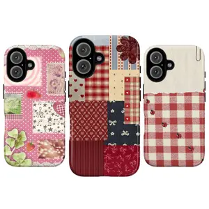 Vintage Patchwork Phone Case – Retro Red Plaid & Pink Aesthetic Cover for iPhone & Samsung – Fits iPhone 16 15 14 13 12 11 X XR XS 7 8 SE Plus Pro Max – Galaxy S24 S23 S22 S21 Ultra