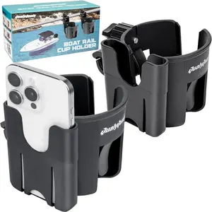 QualyQualy Boat Rail Cup Holder 2 Pack, No-Drill Clamp-On Marine Cup Holders 360° Adjustable for Pontoon Boat, Bimini Top, Grab Bar, PWC, Jet Ski, Fits Round & Square Rails 15-40mm, Boat Gifts for Men2026