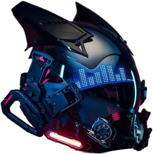 Cyberpunk Gothic Mask Helmet for Adult,Techwear mask, Halloween Cosplay Costume Accessory with LED Lamp, Futuristic Helmet