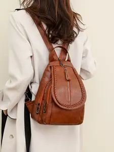 New Fashion Women's PU Leather Backpack, Multi-Pocket Student Shoulder Bag, Various Carrying Options, Flip Cover Design, Stylish and Durable, Backpacks Women