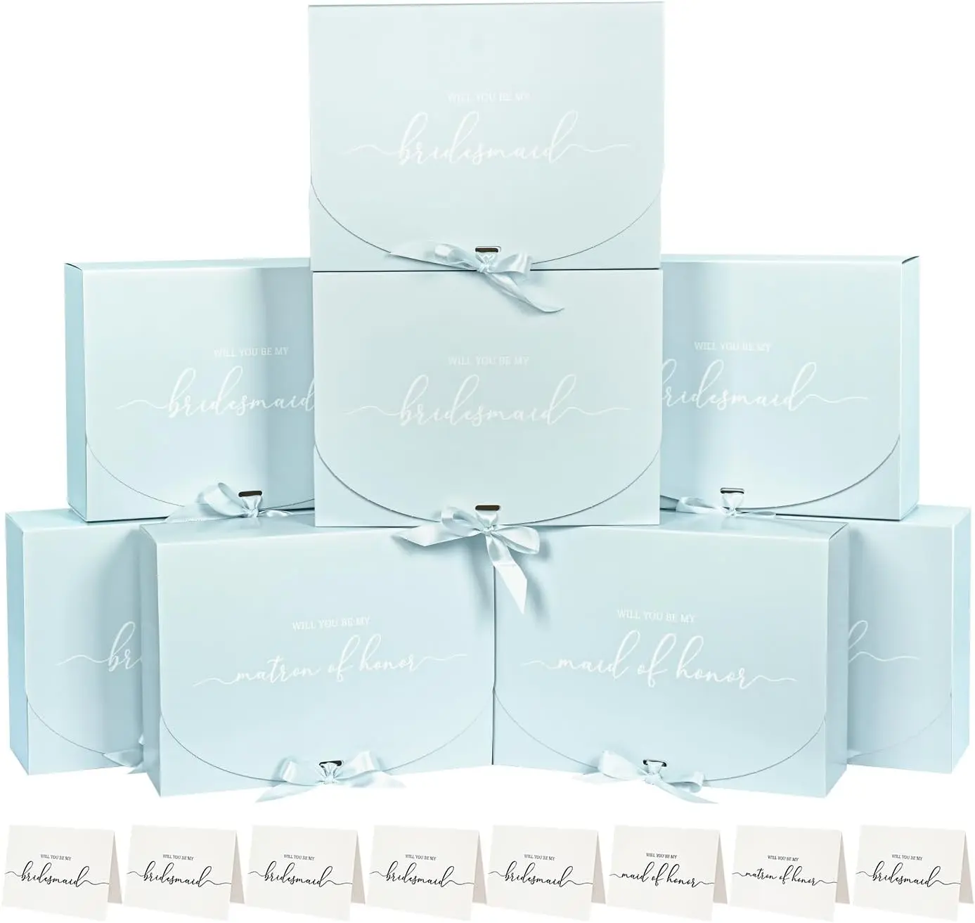 8Pack Bridesmaid Proposal Box with Bridesmaid Cards, Bridesmaid Boxes with Ribbon, Maid Matron of  Proposal Box, Boxes for Bridesmaid Proposal, Bridesmaid Proposal Gifts (Blue)