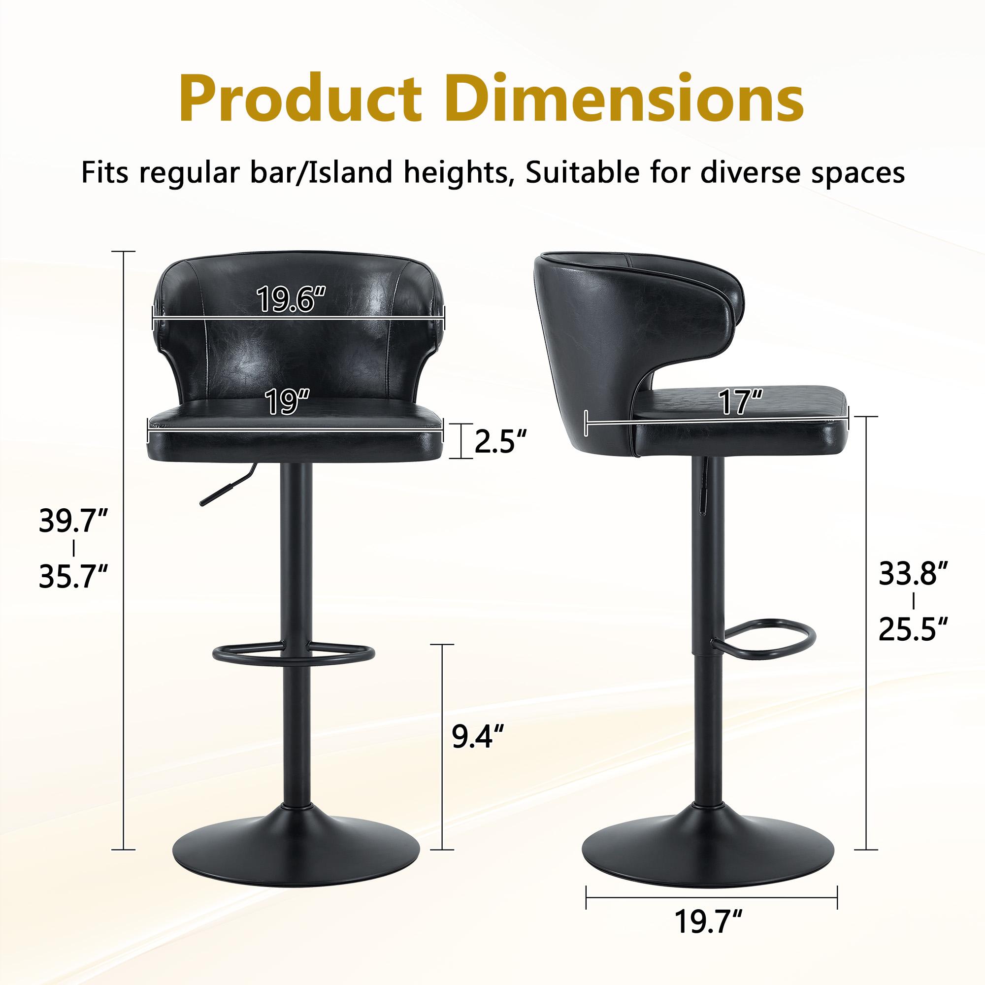 Modern Adjustable Swivel Bar Stool with PU Leather Backrest, Height Adjustable Bar Chair for Kitchen Counter & Dining Room, 300 LBS Weight Capacity