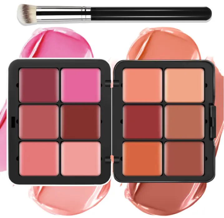 12 Colors Cream [Blush] Makeup Palette for Cheeks - All in One Blush Makeup Palette Kit with Brush, Natural Matte Long Wearing, Waterproof Blendable Face Make Up Pallete (#01)