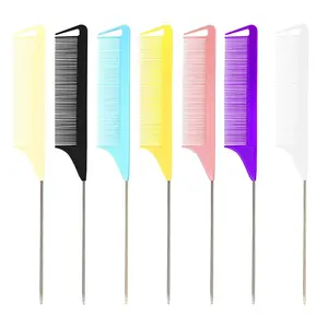 7PCS Rat Tail Comb Set – Colorful Hair Combs with Metal Pin for Parting, Styling & Sectioning, Salon & Daily Use Essential