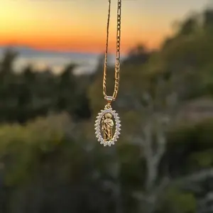 14k Italian Gold Plated Necklaces - Couple Matching Set with Intricate Religious Design