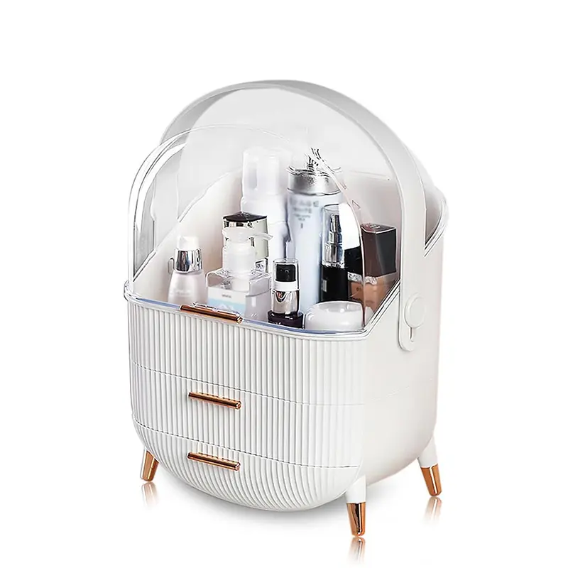Egg-Shaped Cosmetic Storage Box with Clear Dome Cover, Carry Handle, Multi-Layer Interior Organization System for Makeup, Skincare, Perfume & Tools, Bathroom Vanity, Bedroom Dresser & Countertop, Anti-Slip Base, Spill-Resistant Design, Keeps Items Neat