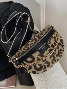 women's fashion leopard pattern fanny pack, casual versatile zipper chest bag for daily used, trendy all-match sling bag