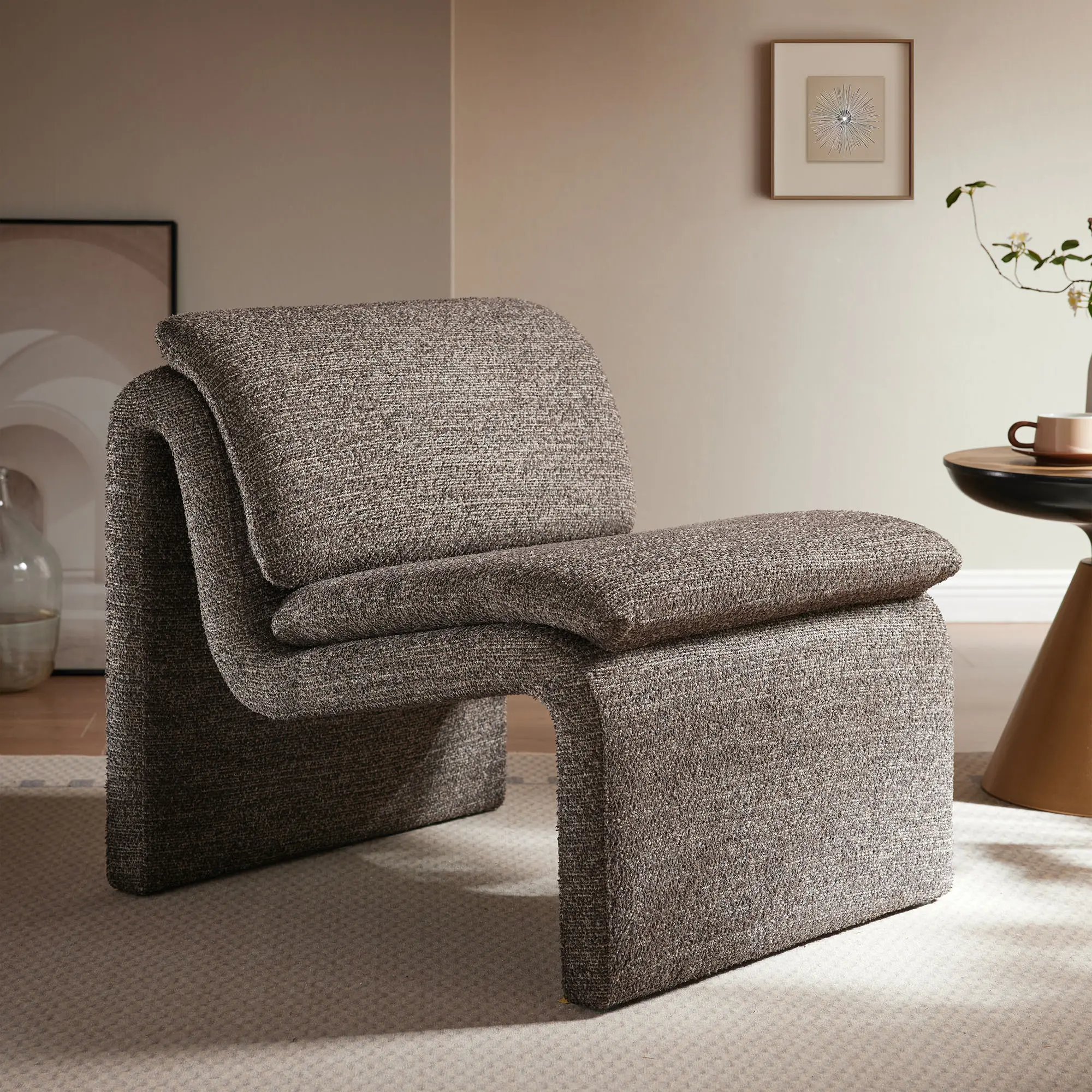 Dune Boucle Upholstered Armless Accent Chair in Antique