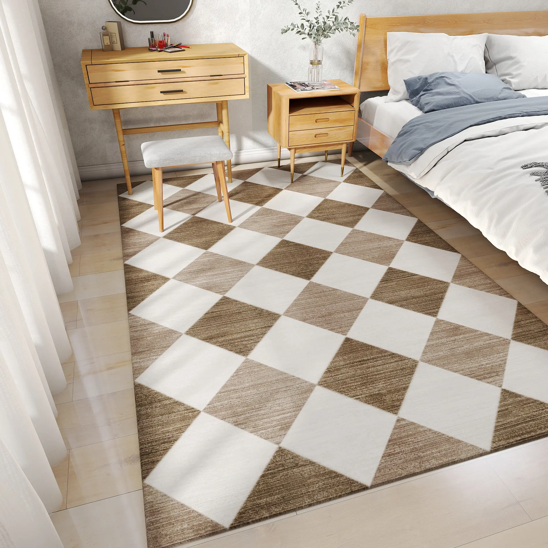 Machine Washable Beige Area Rugs for Living Room Modern Soft Large Checkered Rug Non-Slip Low Pile Accent Indoor Office Carpet for Bedroom Dining Room Nursery Classroom homedecor