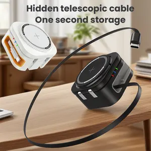 Wireless Charging Station, 4-in-1 Retractable Portable Charger Auto-stop when fully charged, supports fast charging in low temperatures Compatible with iPhone, Android phones, Apple Watch, and AirPods The perfect Christmas and New Year gift