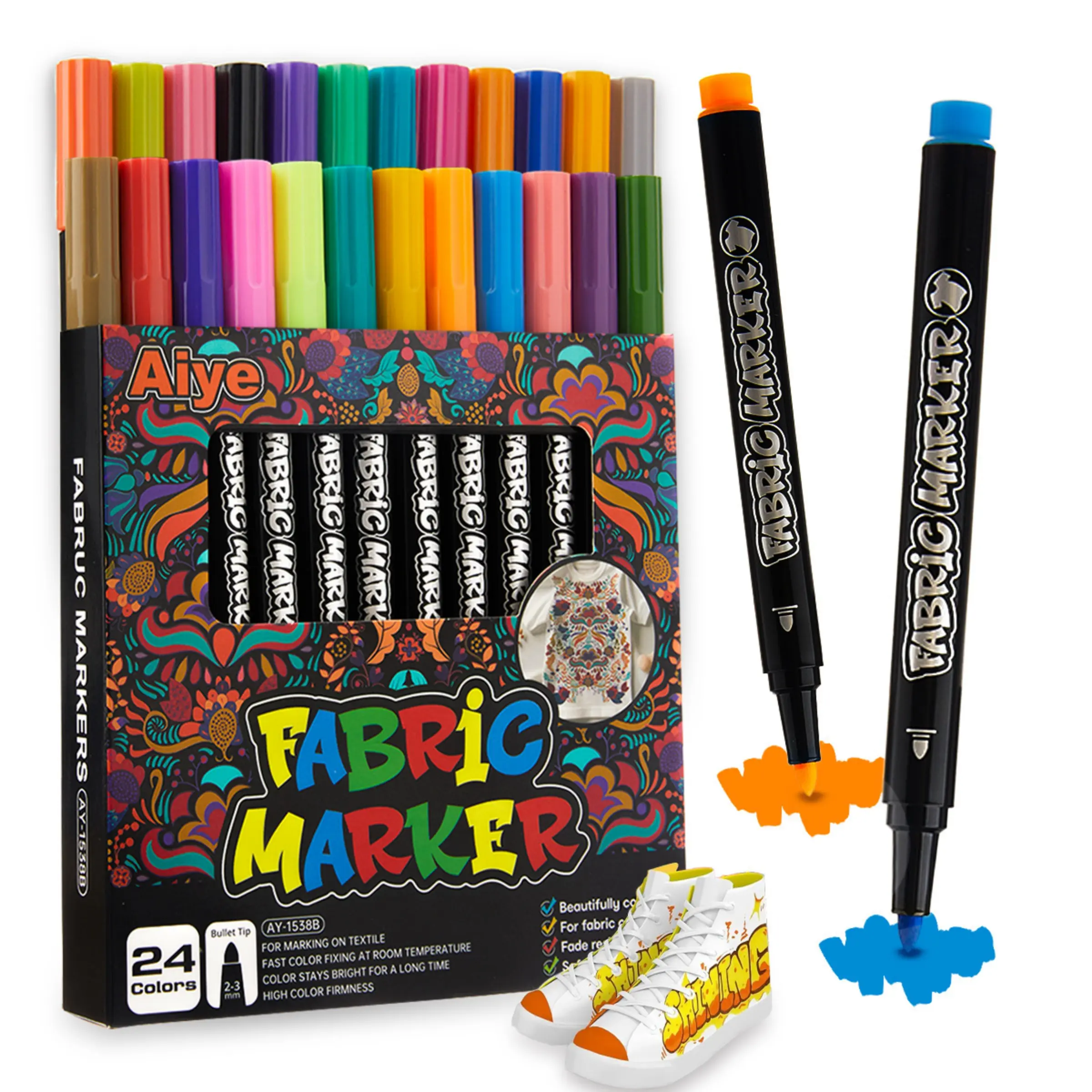12/24 Fabric Markers Set, Washable Non-Toxic Paint Pens, Water Based Markers, Permanent Clothing Markers, Fine Tip Art Supplies for Crafts & Drawing, Markers For Coloring, Sketch Art Markers