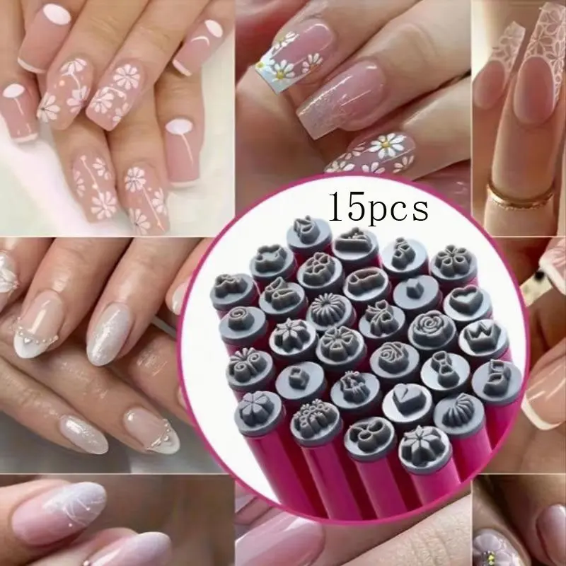 15 DIY Nail Art Kit with Flower Design Nails, Floral Templates, Precision Manicure Stamp Set, Scentless Nail Print Tools, Salon Quality Hand and Foot Care Accessories