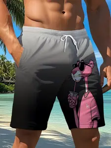 Men's Printed Vacation Gradient Playful Leopard Summer Beach Pants, Adjustable Drawstring Waist, Ideal for Beach & Summer Outings, Beach Outdoor Wear, Trunks Shorts