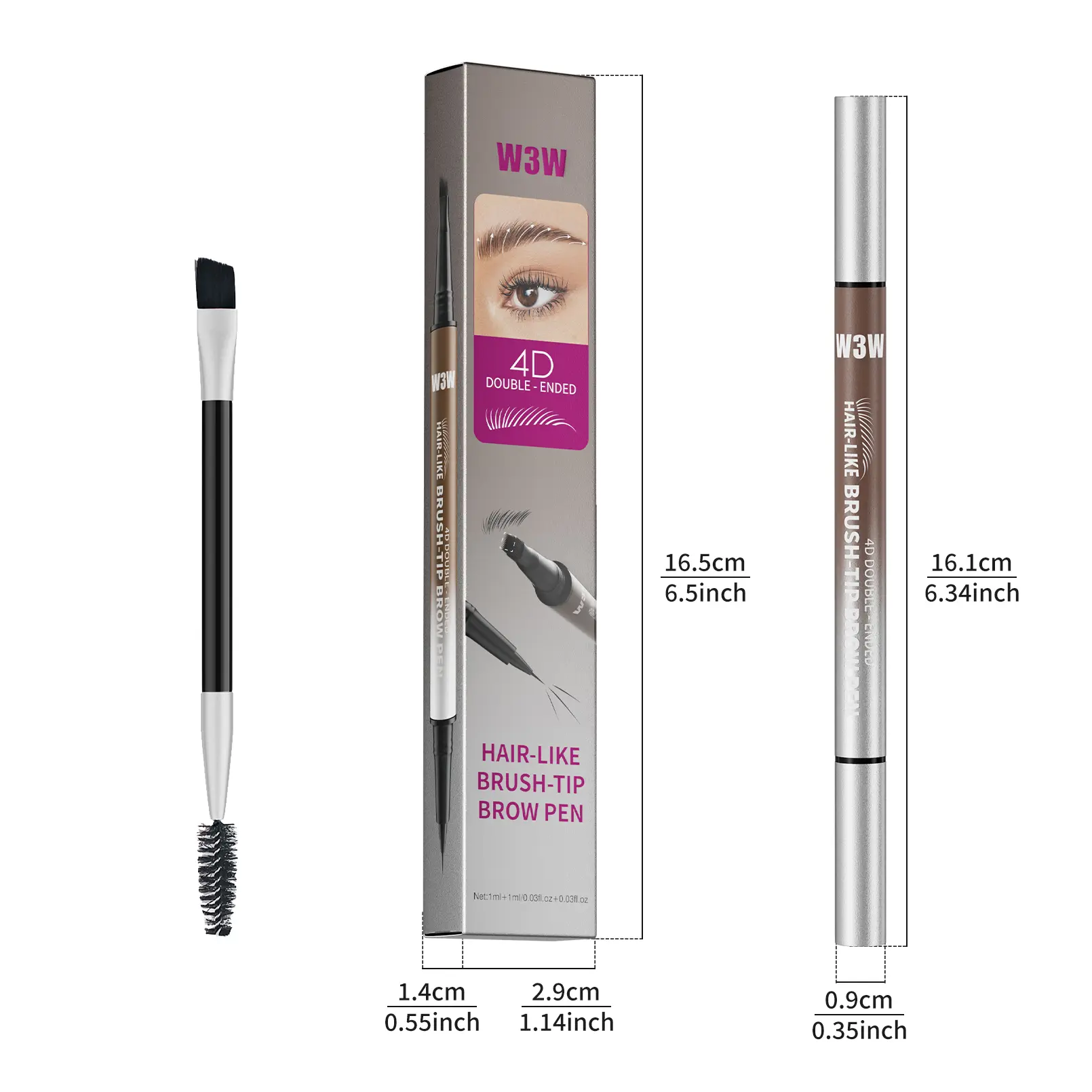Original 4D Brush Tip Waterproof Microblading Eyebrow Pen, 2-in-1 Dual-Ended, Natural Hair-Like Strokes, Long-Lasting Waterproof mini eyebrow pencil, long-lasting color, smudge-proof.