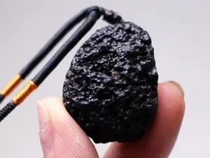 Meteorite Black Agni Tektite Necklace,Rough Tektite Gemstone Tumbled Necklace,Irregular Shape