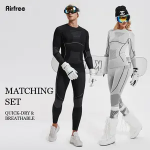 Airfree Unisex 2-Piece Merino Wool Blend Thermal Underwear Matching Sets, Women's Matching Sets - Quick-Dry, Moisture-Wicking, Breathable for Skiing, Cold Weather Outdoor Activities