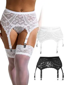 Women Garter Lingerie 4-Strap Easy Clip on Lace Garter Belt for Thigh Highs Stockings Sexy Garter Belt and Thigh Highs Stockings Set XS-4XL
