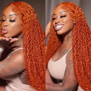 KINCY 13*4 Ginger Colored Wig 26 Inch Long Curly Lace Front Wig For Black Women Heat Resistant Fiber Synthetic Ginge Orange Deep Wave Wigs