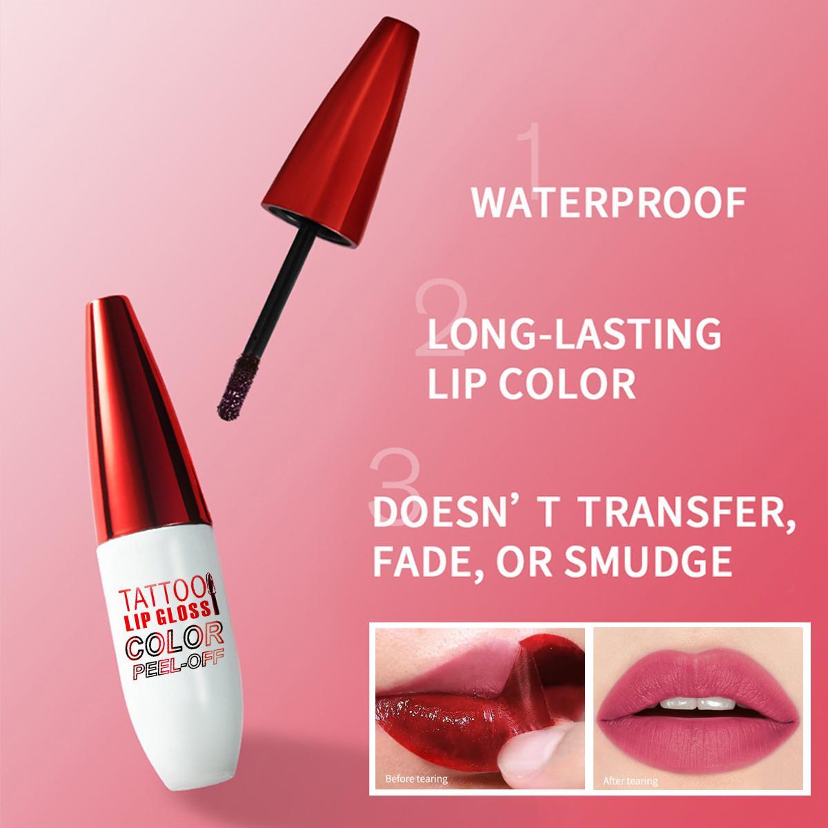 4-Color Tattoo Lip Gloss Color Peel-Off,Easy Application Moisturizing Long-Lasting Glossy Lip Color Boosts Complexion,Normal Skin Radiant Finish 50g Super Glossy Makeup Gift