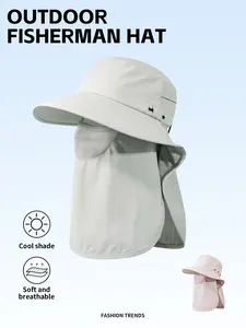 Unisex Outdoor Sun Hat, Sun Bucket Hat, Waterproof Fabric, Large Brim UV Protection, Adjustable Flower Rope, Casual Style, Perfect for Leisure Activities
