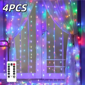 4-Piece Set, 300 LED Beads/String Lights, USB-Powered LED Light String, 1 RGB Color-Changing LED Light String, 8 Lighting Modes, Ideal for Bedrooms, Garden Parties, and Wedding Decorations. LED Lighting, Ambient Lighting, Christmas Decorations.