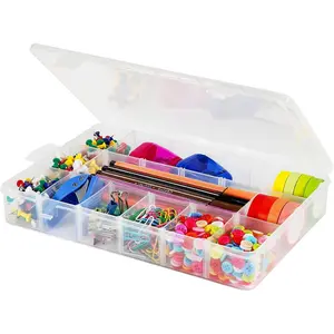 18 Grids Plastic Organizer Box with Dividers,  Clear Compartment Container Storage for Washi Tapes Beads Crafts Jewelry Fishing Tackles, Size10.8 x 7.7 x 1.7 in