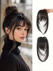 Women's Straight Synthetic Wig with Cartoon-Style Broken Bangs, Small-Face Natural-Look Fringe Wig with Matching Hair Clips and Barrettes Accessory Set