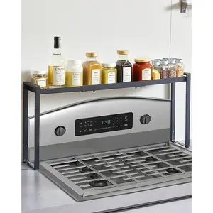 VEVOR Over the Stove Shelf, Adjustable 27-33Inch Spice Organizer, 4 Level Expandable Height Spice Rack for Kitchen Stove Top, Spice Organizer, Countertop Seasoning Organizer Storage Solution, Black Installation Traditional