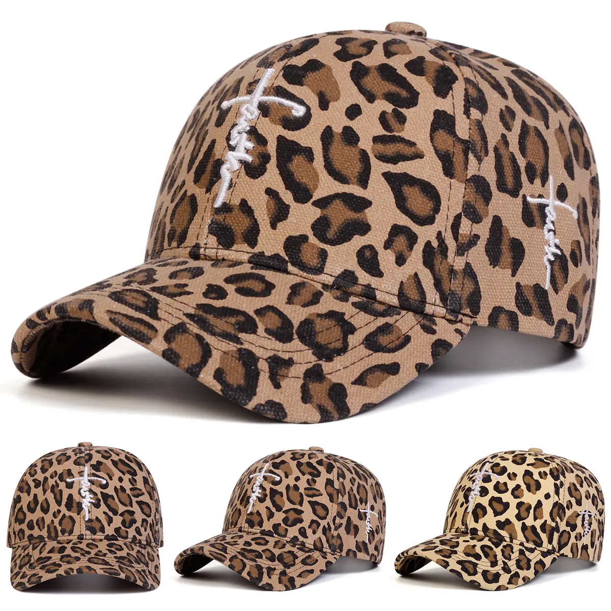Animal Graphic Baseball Cap with Cross Embroidery, Unisex Leopard Print Adjustable Casual Hats, Polyester Casual Outdoor Hat for Travel 56-60cm, Animal Graphic Hats