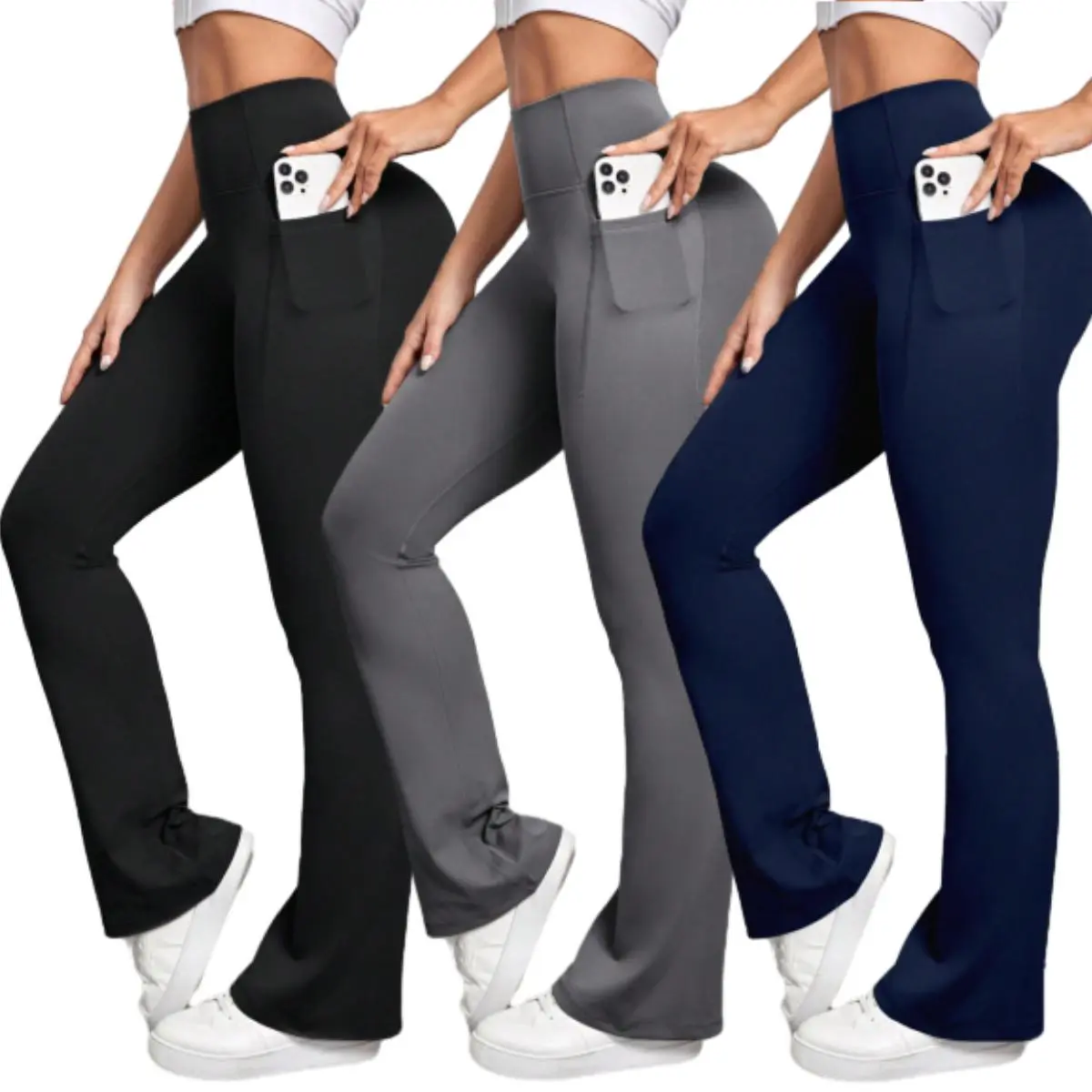 Flare Yoga Pants for Women, High Waist Stretch Nylon Bootcut Compression Leggings with Pockets & Tummy Control, Compression Leggings Women, Fitness Pants, High Waist Activewear, Flare Leggings Style
