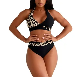 Women Bikini Set - Two Piece Swimsuit Mid Rise Bathing Suit Push Up Bikini,Black & Leopard Swimwear,Trending swimsuits 2026,Tummy Control Swimsuits For Women,Bathing Suit Women Set,Swim Sets For Women,NonTie Bathing Suit outdoorfun