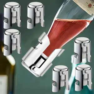 Set of 6 Stainless Steel Champagne Bottle Stopper, Silvery Champagne Preserver, Sealer  Utensils, Sparkling Wine Bottle Cap, Lid, Champagne Cover Prevents Leakage and Keeps Freshnes