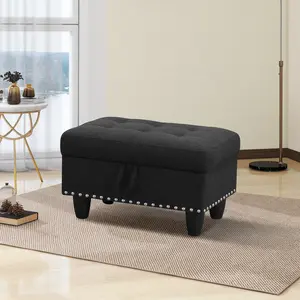 Black Grey Linen Storage Ottoman for Living Room Furniture with Stylish Design and Practical Storage Space