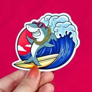Surfing Shark Sticker