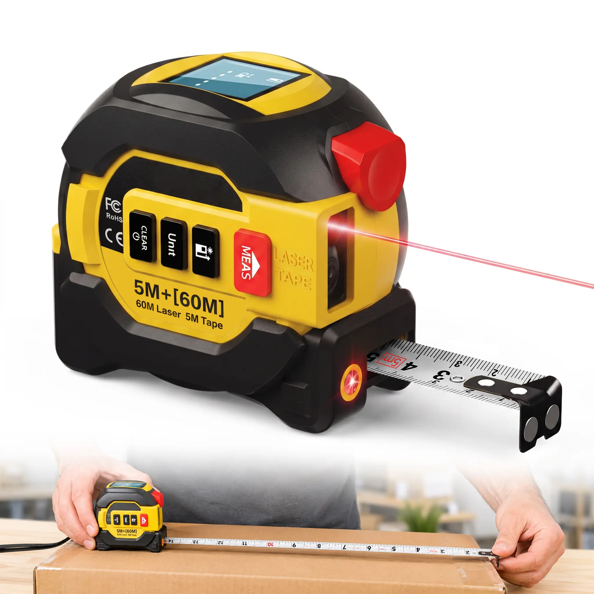 Laser Measure, Digital Laser Tape Measure 3-in-1 with Steel Tape, High Precision Laser Distance Meter & Laser Rangefinder with LCD Display, Portable Measuring Tool for Home Improvement, DIY Projects, Construction, Handyman Tools and Hardware