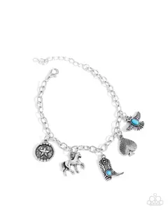 Cowboy Chance - Blue Turquoise Silver Boot Star Horse Charm Western Bracelet - Pink Friday Exclusive - Paparazzi