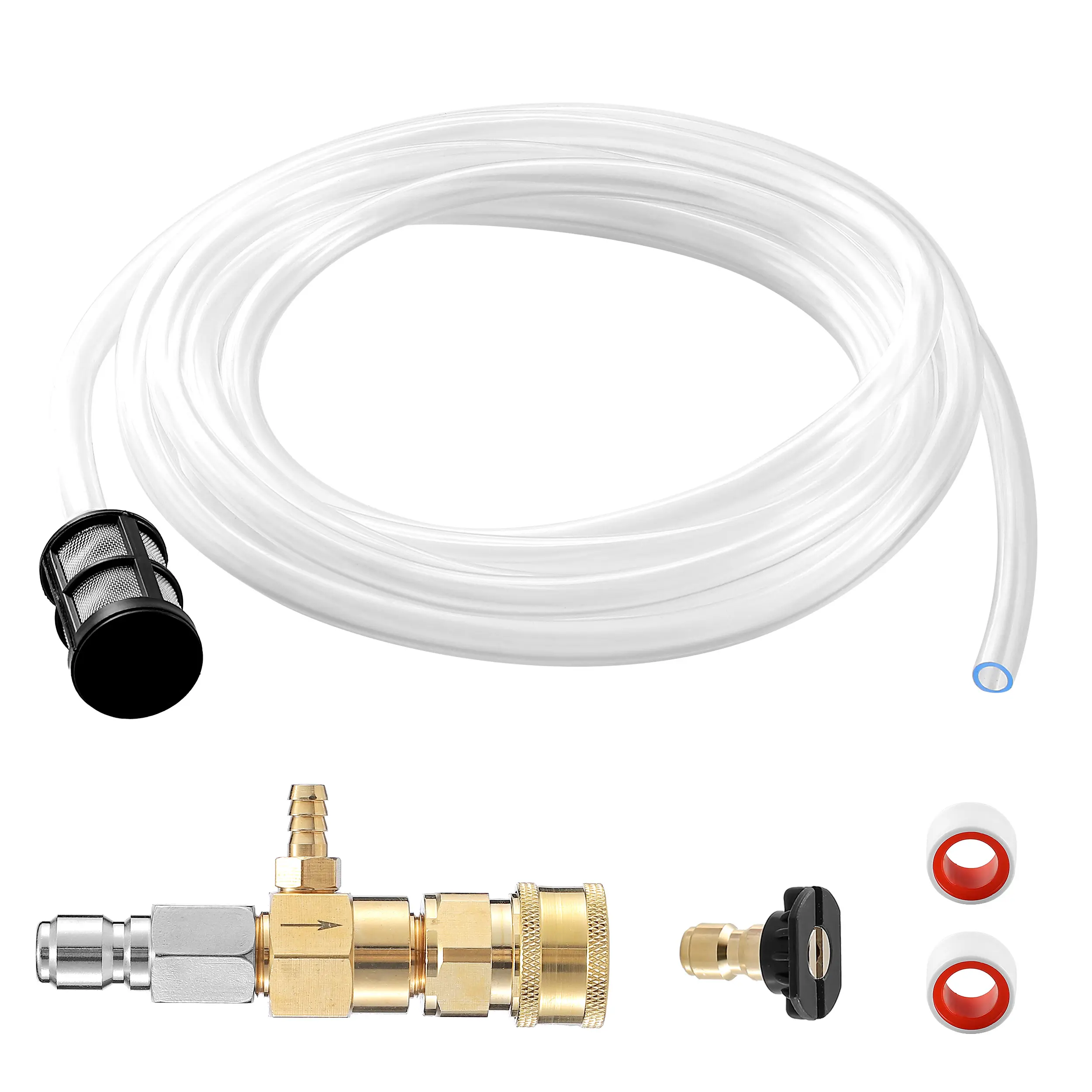 JOEJET Downstream Injector Kit - Fixed Chemical Injector with 3/8" Quick Connect, Teflon Tape, 10ft Pressure Washer Nozzle Component for 2-3 GPM High Pressure Washer Hose-Powered Pump Accessories, Ideal for Cleaning Cars, Siding, Driveways, Roofs