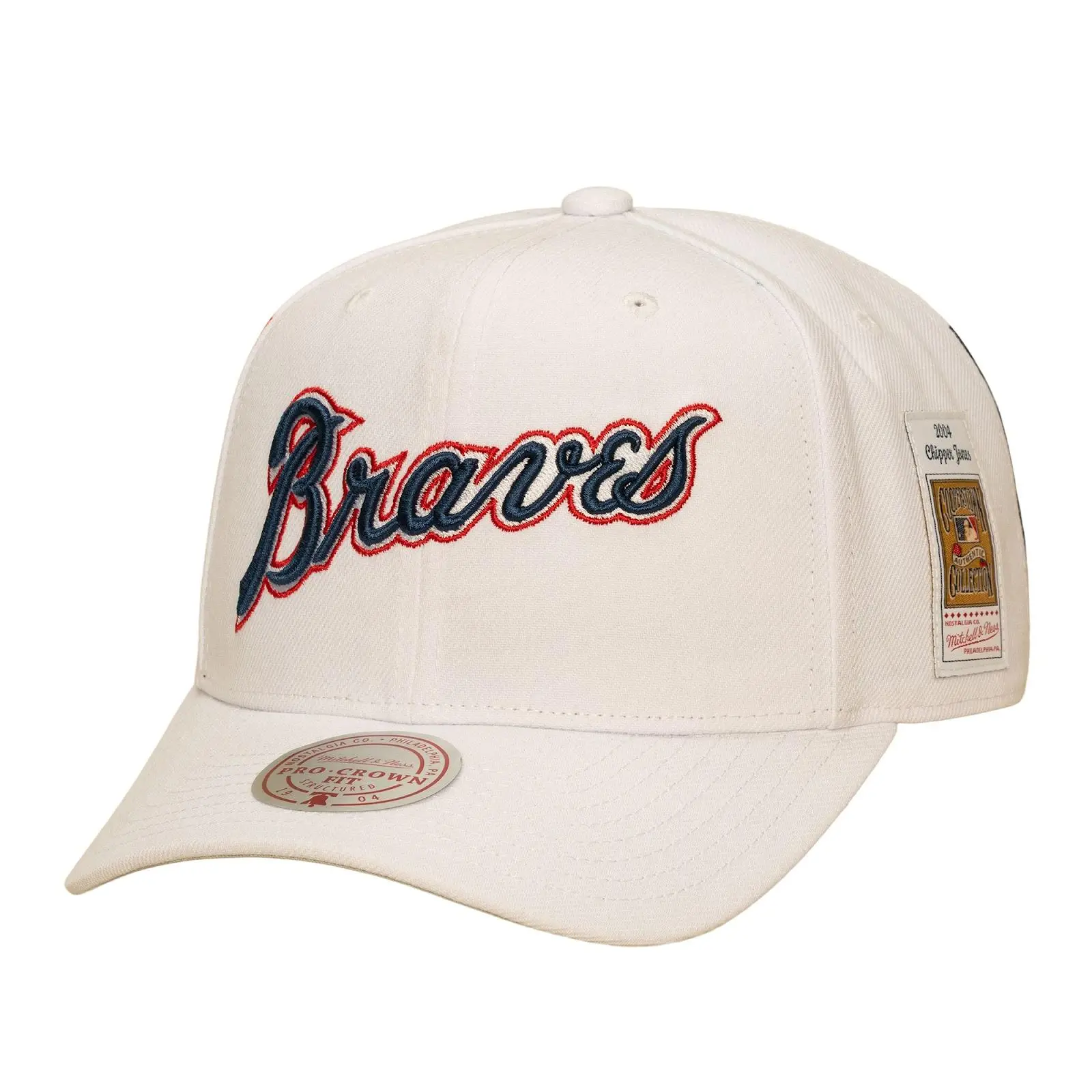 Chipper Jones Atlanta Braves 2004 Cream Cooperstown Jersey Cut Pro Crown Snapback Hat MLB Throwback Cap Adjustable Fan Gear Mitchell & Ness