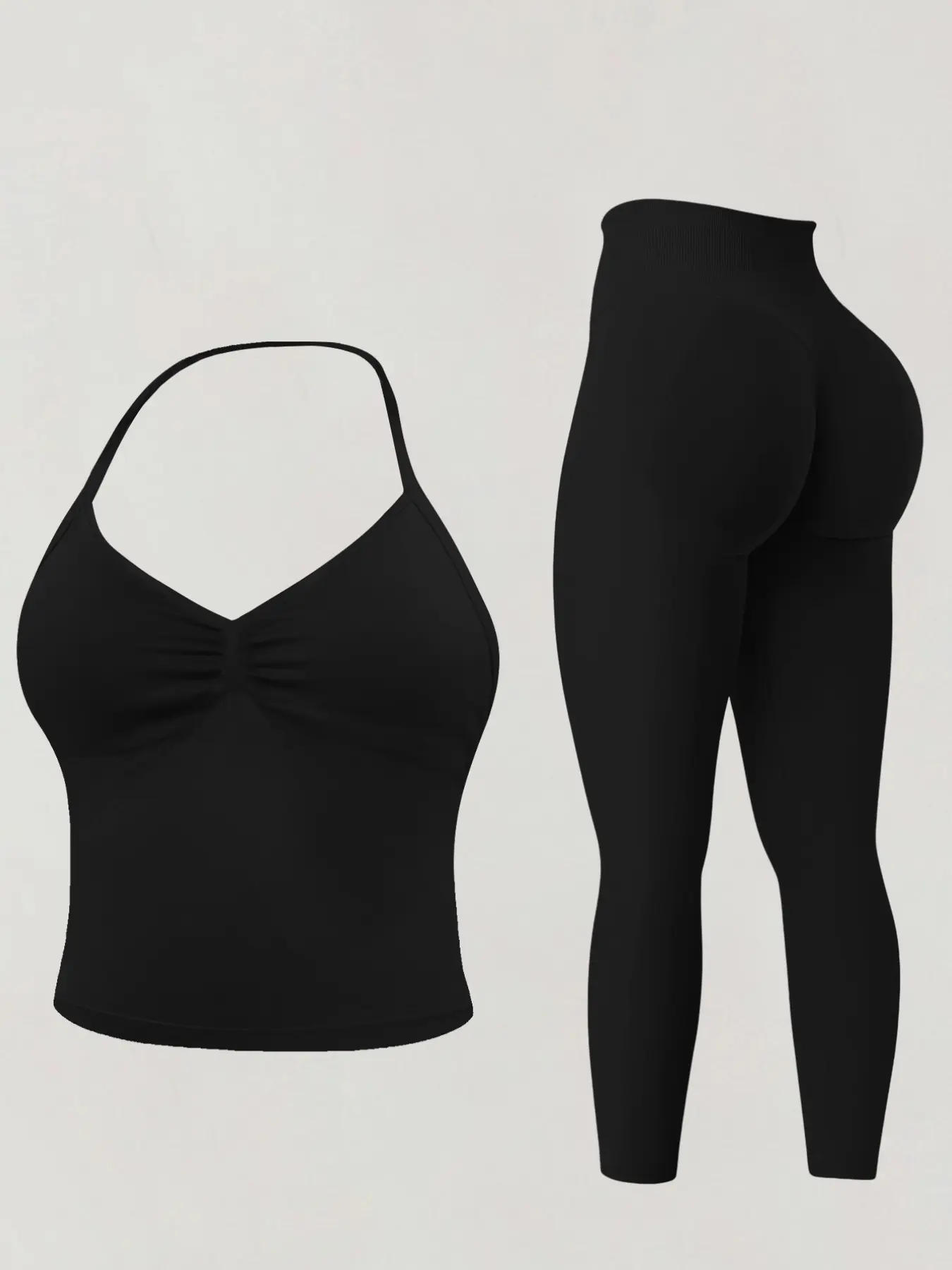 Women's Sports Set, Activewear Workout Set, Halter Neck Sports Bra Vest & High Waist Tight Pants, Legging Bra Set, Removable Pads, Suitable for Running and Yoga