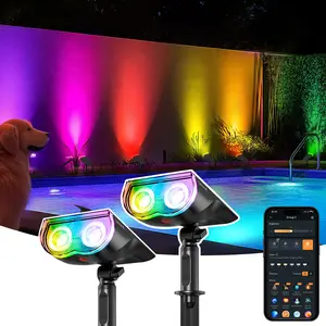 Summer Vibes Linkind Smart Solar Spotlight Color Changing Cool Warm White IP67 Waterproof Outdoor Lighting APP Control for Yards Gardens Pathways SL5C