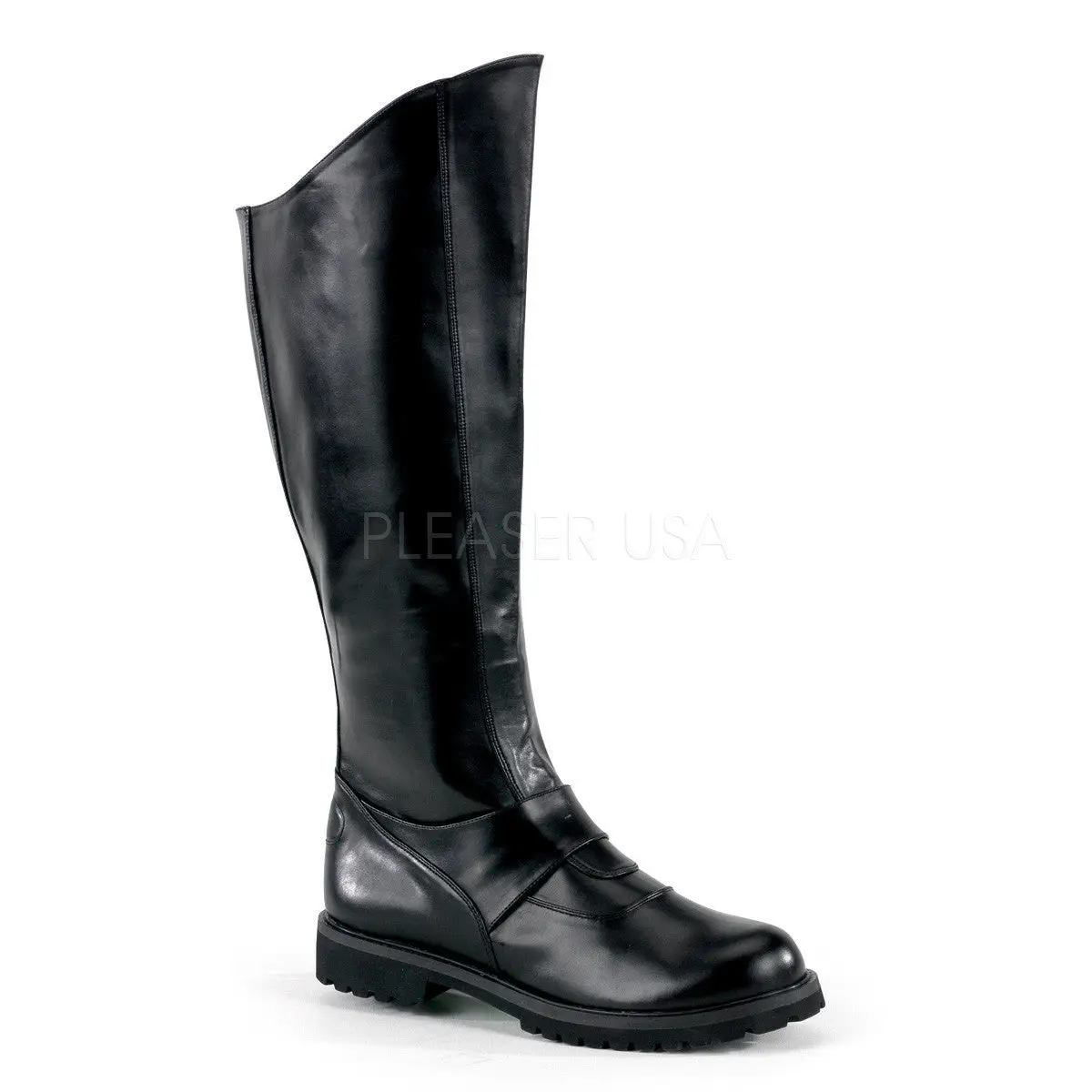GOTHAM-100 Men's Black Closed-Toe Synthetic Super Hero Knee-High Boots - Polyurethane/PU Leather Footwear with Inner Zipper, Sizes S (Mns 8-9), L (Mns 12-13)